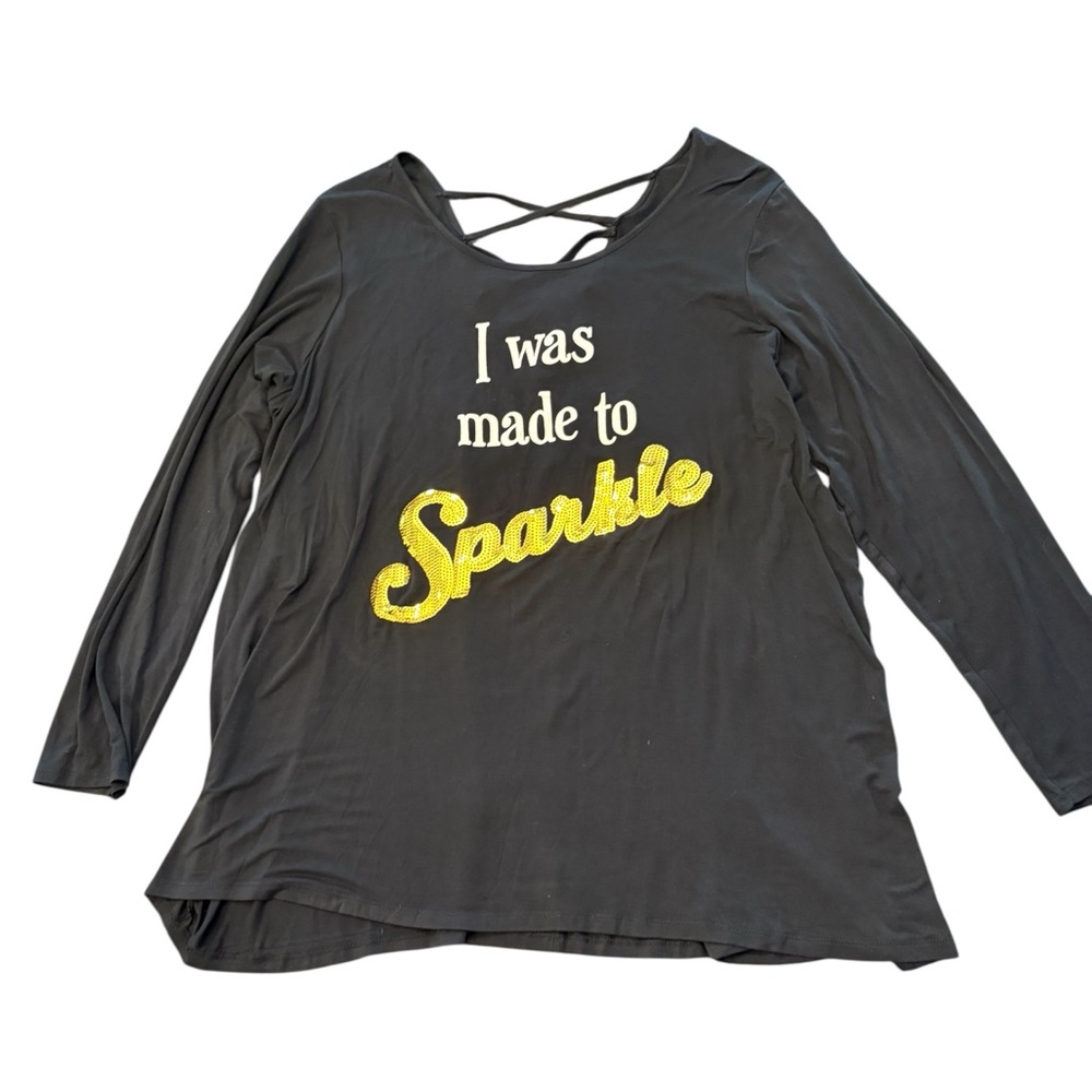 Women's Blouse Sparkle Sequins Long Sleeve 22/24 Lace Up Back Stretch Comfy
